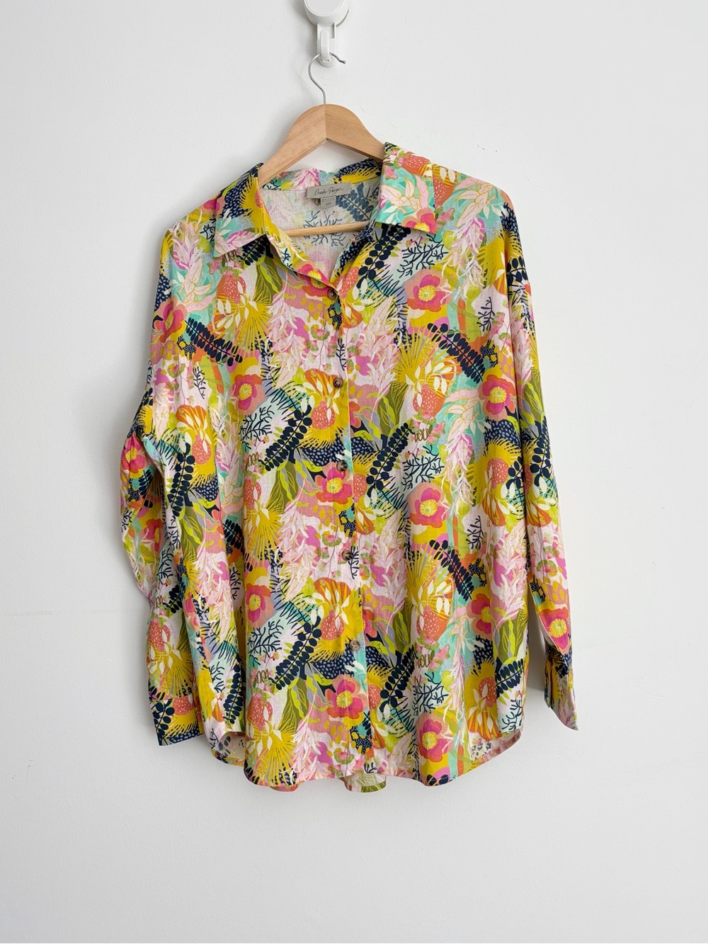Charlie Paige Tropical Floral Linen Blend Shirt Resortcore Size M
